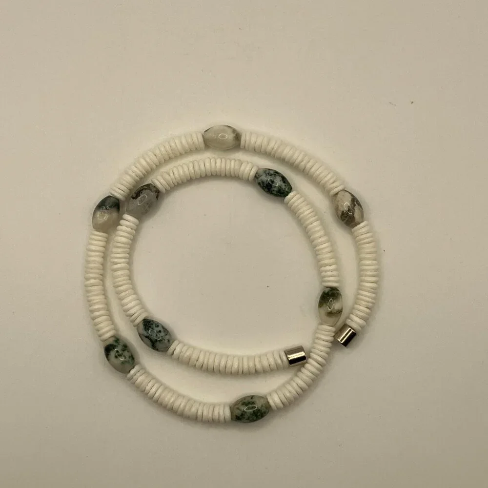 Choker 18.5 in choker Genuine White Shells Agate Gemstones NEW Handmade